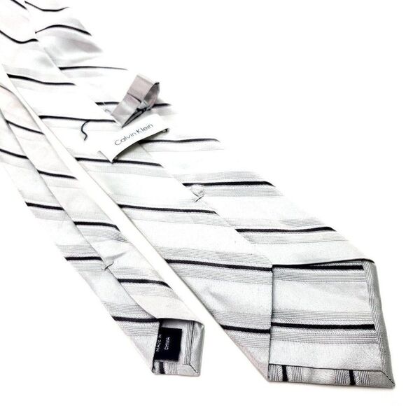 Calvin Klein Silk Tie Woven Silver Striped - Picture 5 of 6